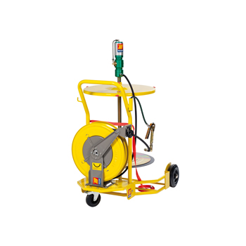 013-1123-000 <br> Ensemble complet <br> graissage pneumatique mobile avec plateau suiveur et enrouleur (3 roues) <br> diam. 590 mm <br> Augmentation de pression 70:1 <br> Fûts de 180-220 kg