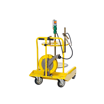 013-1130-000 <br> Ensemble complet <br> groupe de graissage pneumatique mobile avec plateau suiveur sans enrouleur (4 roues) <br> diam. 590 mm <br> Augmentation de pression 60:1 <br> Fûts de 180-220 kg