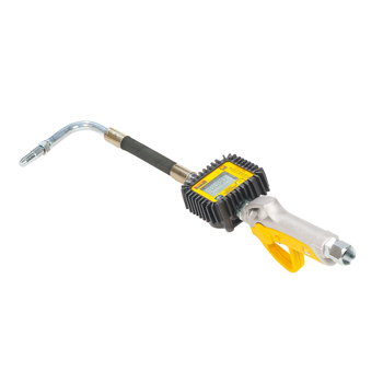 024-1233-A00<br>Pistolets à huile <br> Pistolet à huile numérique <br> Raccord tournant F 1/2" <br> Tube flexible 90° <br> Arrêt anti-goutte manuel diam. 12 mm
